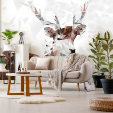 Eine Tapete mit einem abstrakten Hirsch als Fototapete für das Wohnzimmer.