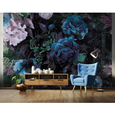 Eine malerische Tapete mit Blumen im Kunststil auf dem Display im Wohnzimmer.