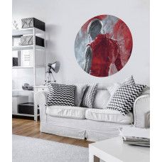 Ein Tapetenkreis mit einem Gemälde von Nebula aus Avengers, Marvel-Thema, sichtbar in einem Kinderzimmer.