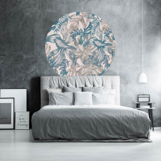 Tapetenkreis mit blauen und grünen Blättern.