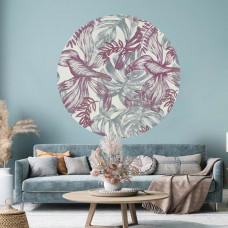 Tapetenkreis mit rosa und grünen Blättern.