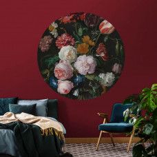 Ein Tapetenkreis mit einem Blumenstillleben aus dem Rijksmuseum, ideal für ein ruhiges Schlafzimmer.