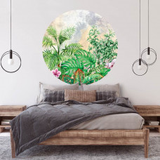 Tapetenkreis mit botanischen Pflanzen im Dschungel für das Schlafzimmer.