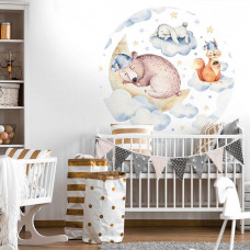 Tapetenkreis Traumland mit Bär, Hase und Eichhörnchen für Kinder- und Babyzimmer.