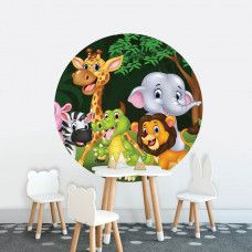 Dschungeltiere auf einem Tapetenkreis für Kinderzimmer.