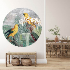 Tapetenkreis mit Papageien im Dschungel.