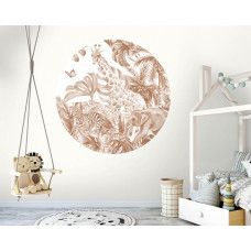 Ein dekorativer Tapetenkreis mit einem verspielten Tiermotiv, ideal für ein Kinderzimmer.