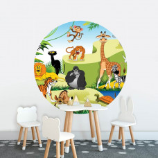 Dschungeltiere auf einem Tapetenkreis für Kinder im Kinderzimmer.