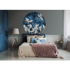 Ein Tapetenkreis mit Kranichen und einem luxuriösen abstrakten Kunstdesign, perfekt für einen Wandkreis im Schlafzimmer.