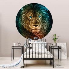 Kunst-Stil Tapete Kreis mit blauäugigen Löwen.