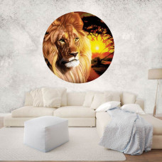 Tapetenkreis mit Löwe bei Sonnenuntergang für Tierliebhaber.