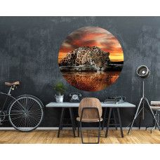 Tapetenkreis mit Leopard, Panther und Gepard für das Wohnzimmer.