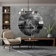 Tapetenkreis mit Leopard, Panther und Gepard in Schwarz und Weiß für das Wohnzimmer.