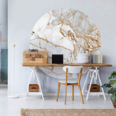 Ein Wandkreis mit weißem Marmor und goldenen Linien im Industriedesign, geeignet für einen Büroraum.