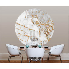 Ein Wandkreis mit weißem Marmor und goldenen Linien im Industriedesign, perfekt für eine moderne Küche.