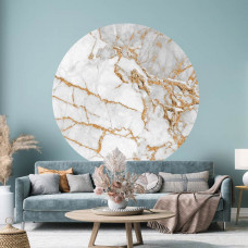 Ein Wandkreis mit weißem Marmor und goldenen Linien im Industriedesign, ideal für ein stilvolles Wohnzimmer.