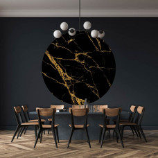 Ein Tapetenkreis mit schwarzem und goldenem luxuriösem Marmormuster, ideal für eine Küche.