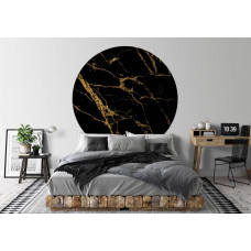 Ein Wandkreis mit luxuriösem Marmor-Look in Schwarz und Gold, entworfen für ein Schlafzimmer.