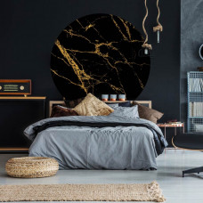 Ein dekorativer Wandkreis mit schwarzen und goldenen Marmor-Details, geeignet für einen Wandkreis im Schlafzimmer.