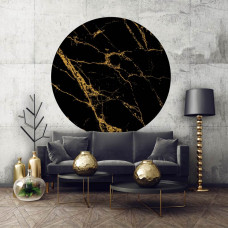 Ein stilvoller Tapetenkreis mit schwarzem und goldenem Marmor-Design, geeignet für ein Wohnzimmer.