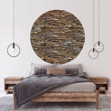 Ein Tapetenkreis mit moderner Steinwand mit dekorativen Steinen, industrieller Look, sichtbar in einem Schlafzimmer.