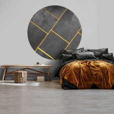 Ein Tapetenkreis mit modernen Fliesen mit Goldfugen, sichtbar in einem Schlafzimmer.