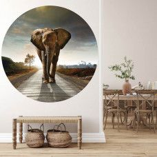 Tapetenkreis mit Elefant für das Wohnzimmer.