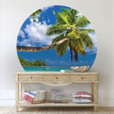 Tapetenkreis mit Palme am Meer und Strand.