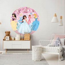 Prinzessinnen und Märchenschloss auf einem Tapetenkreis für Kinderzimmer.