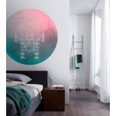 Ein Tapetenkreis mit einem A-Wing Starfighter aus Star Wars, sichtbar in einem Kinderzimmer.