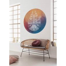 Ein Tapetenkreis mit dem Millennium Falken aus Star Wars, sichtbar in einem Kinderzimmer.