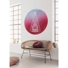 Ein Tapetenkreis mit einem Sternenzerstörer aus Star Wars, sichtbar in einem Kinderzimmer.