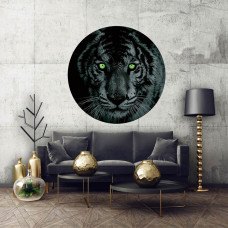 Tapetenkreis mit Tiger mit grünen Augen für Tierliebhaber im Wohnzimmer.