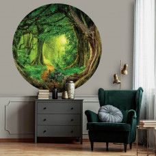 Tapetenkreis mit tropischem Regenwald und Dschungelbäumen.