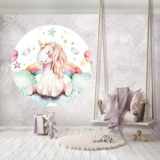 Tapetenkreis mit Einhorn und Wolken für Kinder im Kinderzimmer.