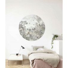 Ein verspielter Tapetenkreis mit Tieren aus einem utopischen Tierreich, perfekt für ein Kinderzimmer.