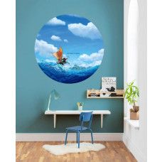 Ein Tapetenkreis mit Vaiana auf Abenteuer am Meer, Disney-Thema, sichtbar in einem Kinderzimmer.