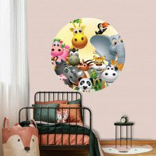 Tapetenkreis mit fröhlichen Tieren für das Kinder- und Schlafzimmer.