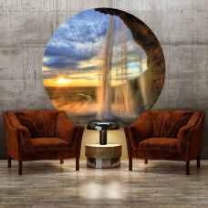 Tapete Kreis mit Wasserfall in einer natürlichen Landschaft für das Wohnzimmer.