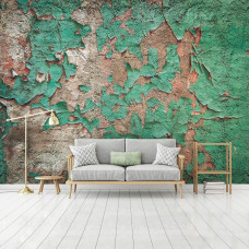 Eine Fototapete mit einer beschädigten Betonwand für einen industriellen Look im Wohnzimmer.