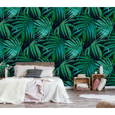 Fototapete mit Dschungelblättern in Grüntönen, ideal für jeden Raum.