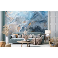 Eine moderne Vliestapete mit blauen Marmor-Details, ideal für ein Wohnzimmer.
