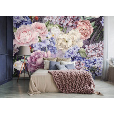 Eine Tapete von einem Gemälde mit Blumen im Kunststil auf dem Display im Wohnzimmer und Schlafzimmer.