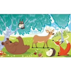 Waldtiere auf Fototapete, perfekt für ein Babyzimmer.