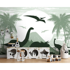 Eine Fototapete mit Dinosauriern für ein Kinderzimmer.