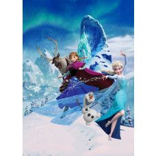 Frozen-Fototapete mit Elsas Zauberkraft, umgeben von Schneeflocken, ideal für ein Winterzimmer.