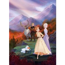 Gefrorene Fototapete mit einem Frühlingsthema, Blumen blühen um Elsa und Anna, entworfen für ein Mädchenzimmer.