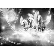 Eine Fototapete mit fröhlichen Einhörnern.