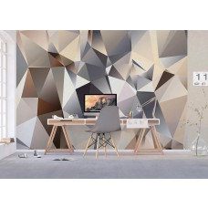 Eine 3D-Fototapete mit abstrakten Formen, die eine moderne Atmosphäre in einem Büro schafft.