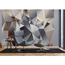 Eine 3D-Fototapete mit abstrakten Formen, die einen modernen Look in einem Wohnzimmer schafft.